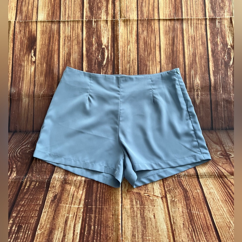 Shein Women’s Flat Front Mini Tight Shorts Dusty Blue Size Medium